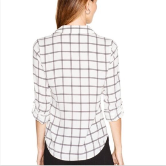WHBM Long Sleeve White with Black Windowpane Shirt Size 12 #268J - Picture 3 of 9